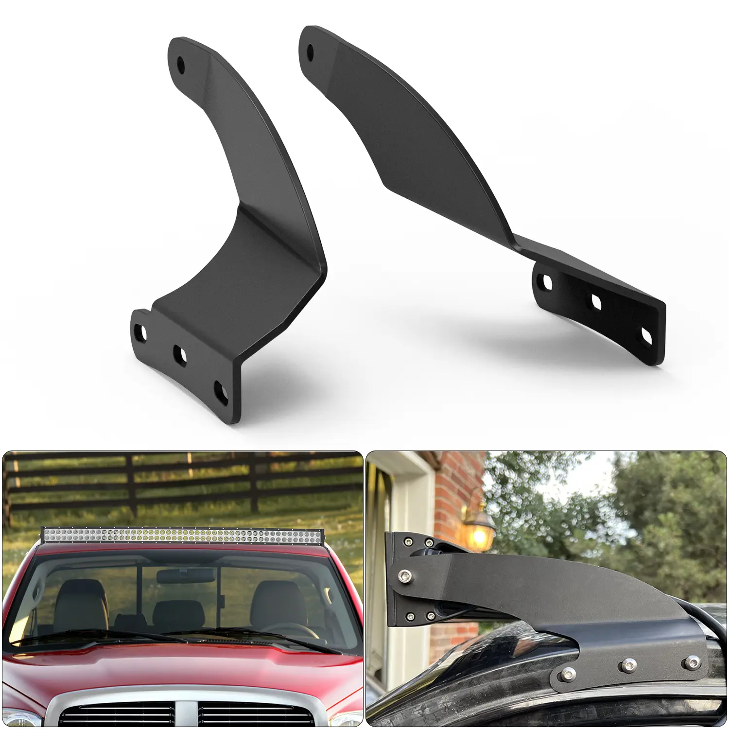 Nilight 1 Pair 52in Curved LED Light Bar Mounting Brackets - CNC Formed Iron Alloy, Black Matte, Durable, Rivet Nut Kit Compatible, Upper Windshield Roof Cab Fit for 2002-2008 Dodge RAM 1500, 2003-2009 RAM 2500/3500, Rivet Nuts, Secure Bracket Mount