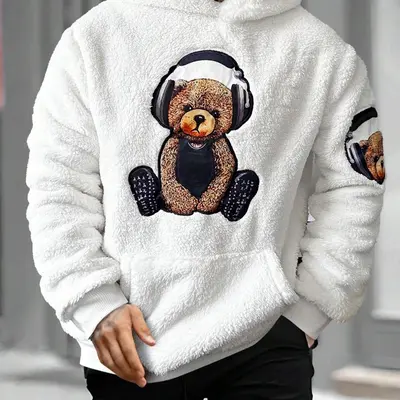Men Bear Emberrpided Hoodie TikTok Shop