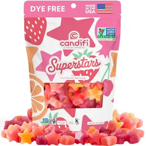 Candifi Dye Free Superstars Gummy Candy 8oz - Vegan, Non-GMO Fruit Flavored Soft Chewy Stars, Natural Colors & Flavors, Kosher, Gelatin Free, Gluten Free Snack