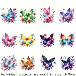 12pcs Vibrant Butterfly Iron-On Patches, Small Washable DIY Fashion Stickers for T-Shirts, Hats, Bags, Butterfly Style, Iron-On, DIY