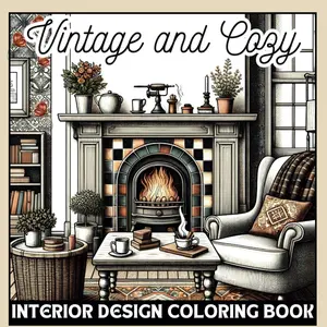 Vintage and Cozy Interior Design Coloring Book: 30+ Beautiful Home Decor Illustrations,Paperback