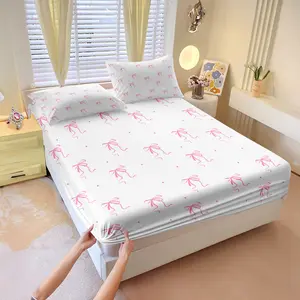 Cute Bowknot Themed Fitted Sheet Set, Cloud-like Soft and Cozy Complete Bedding Set, Skin-friendly Bed Sheet for a Peaceful Sleep, The Top Choice for Bedroom Decoration, Charming Bow Design