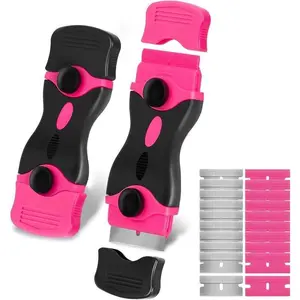 2-in-1 Razor Blade Scraper Tool Set, Pink Razor Scraper with 20pcs Extra Blades, Cleaning Tool for Glass Stove Tops, Oven Door, Windows, Decals and Stickers Removal (2 Pack)