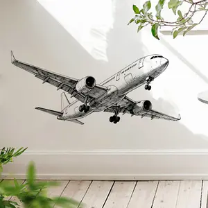 1 piece, airplane decorative wall sticker, large vehicle sticker, 2D flat sticker, sketch style, suitable for living room, bedroom,  wall, home decoration background wall decoration, PVC super convenient removable self-adhesive sticker wall sticker