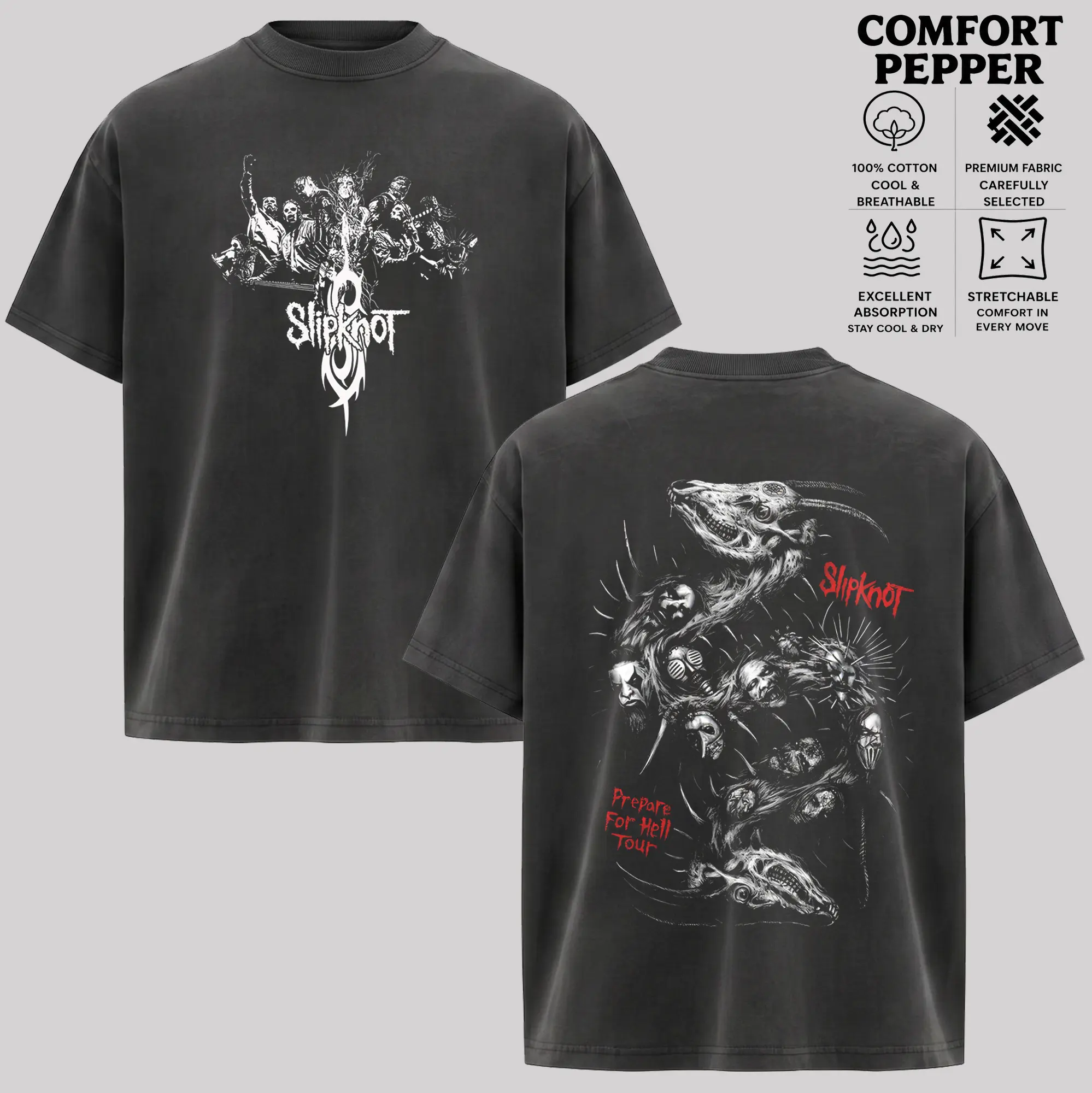 Vintage Slipknot T-shirt & Hoodie - Prepare for Hell Tour 3, Casual Cotton Round Neck Simple Streetwear, Rock Metal Alternative Band Merch, 90s Grunge Aesthetic Trending Short-Sleeve Graphic Top