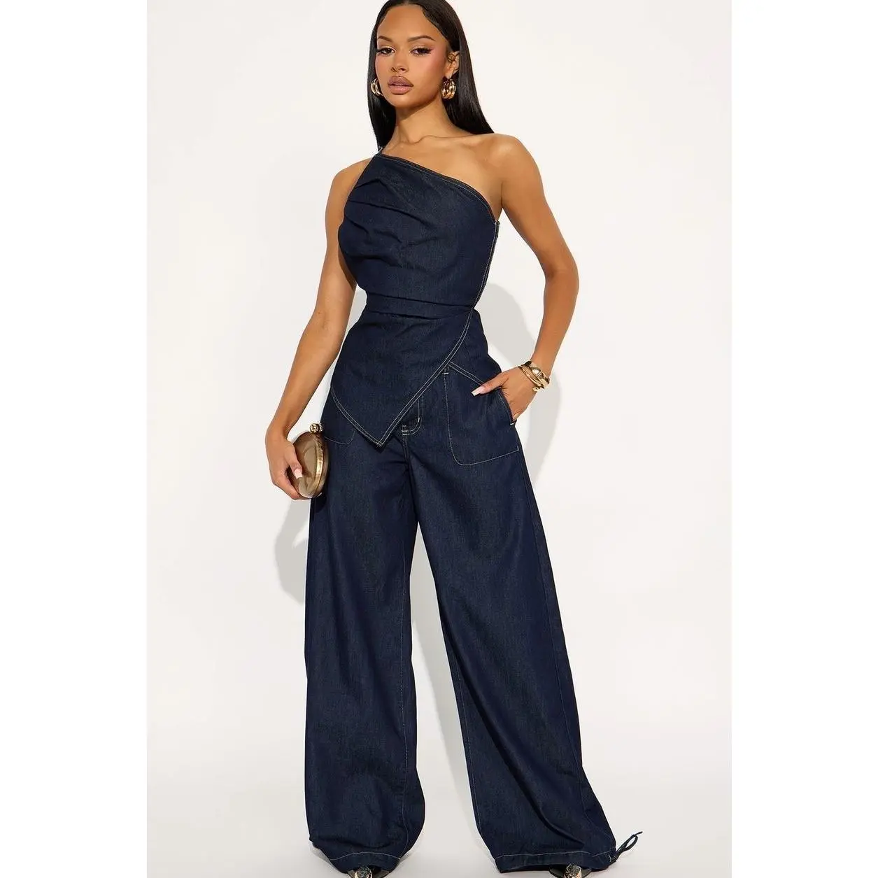 Jenni Dark Wash Wide Leg Pant Set - Dark Wash J