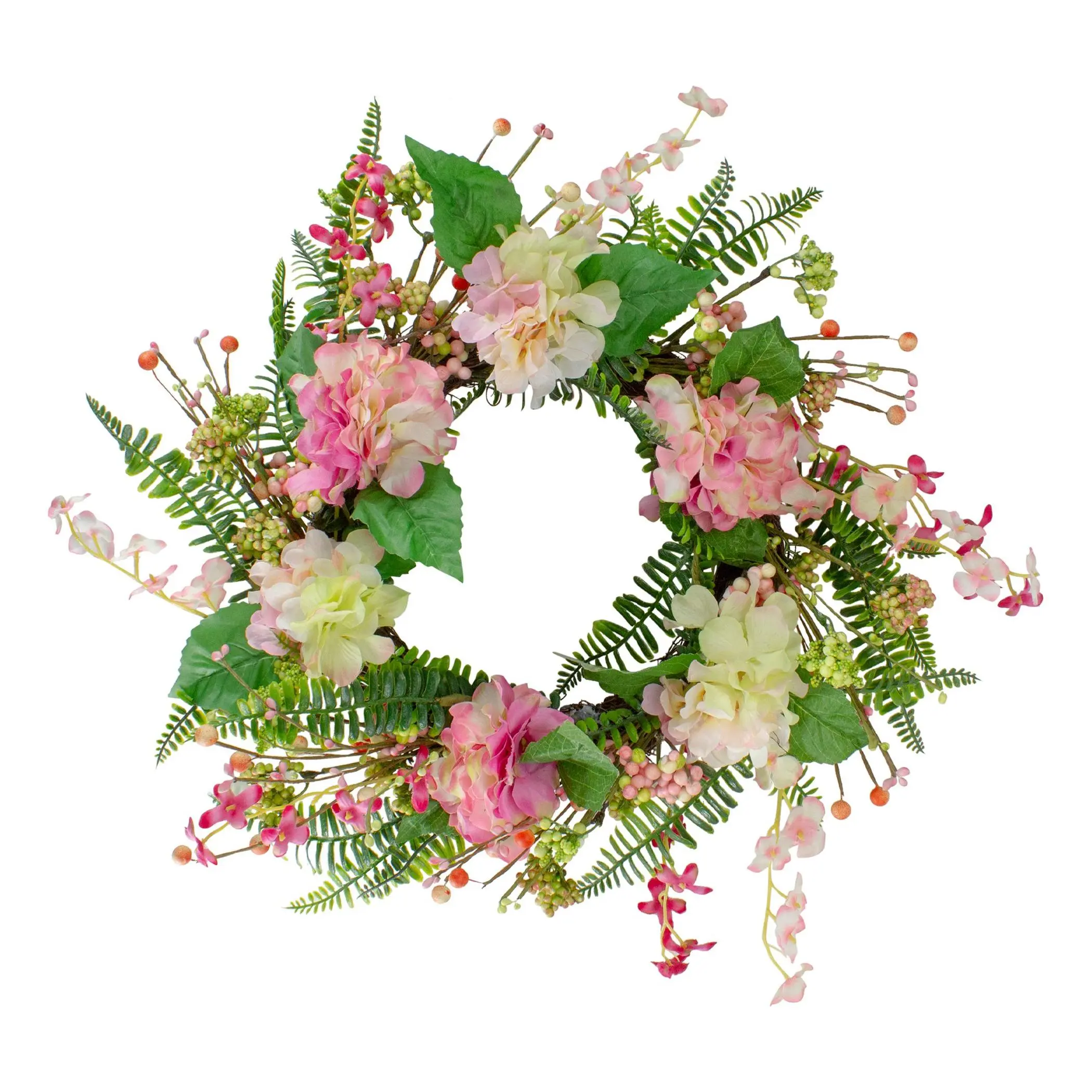 Northlight Hydrangea Berry & Fern Spring FloralWreath 20"