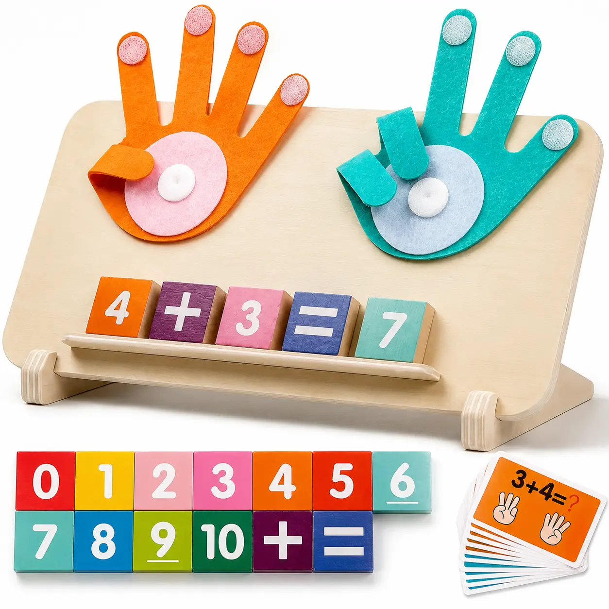 Montessori Natural Wood Counting Blocks Set - 13 Number Blocks, Flashcards, Finger Board, Early Math Visual Learning Toy for 3-6/4-6 Years Kindergarten Kids, Back-to-School/Birthdays Gift, Hand-Eye Coordination & Cognitive Development Tool