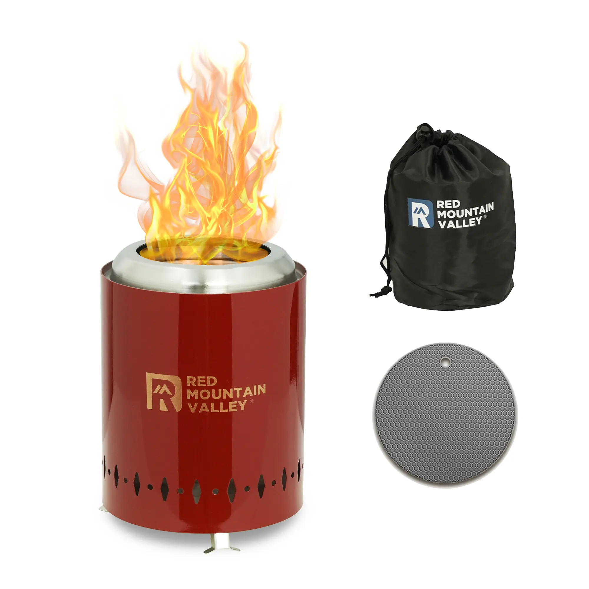 5.5 In Compact Double Wall Stainless Steel Clean Burning Smokeless Lightweight Outdoor Tabletop Fire Pit - Durable Portable Wood/Charcoal Stove with Fold-Down Legs, Built-in Stand, Vent, Nylon Bag, Fireproof Mat for Camping Enthusiasts
