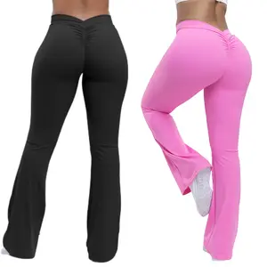 V Back Scrunch Butt Flare Leggings for Women - Booty Lifting High Waist Bootcut Gym Workout Yoga Pants