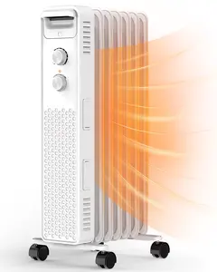 R.W.FLAME Oil Filled Radiator Heater,1500W Portable Electric with 3 Settings Adjustable Thermostat, Overheat Protection ,Quiet for Indoor Bedroom,Office, Wheels Handle Mobility, 7 Fins