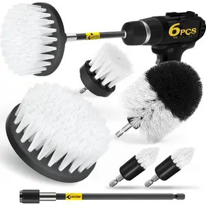 6Pack Drill Brush Power Scrubber Cleaning Brush Extended Long Attachment Set All Purpose Drill Scrub Brushes Kit for Grout, Floor, Tub, Shower, Tile, Bathroom and Kitchen Surface White