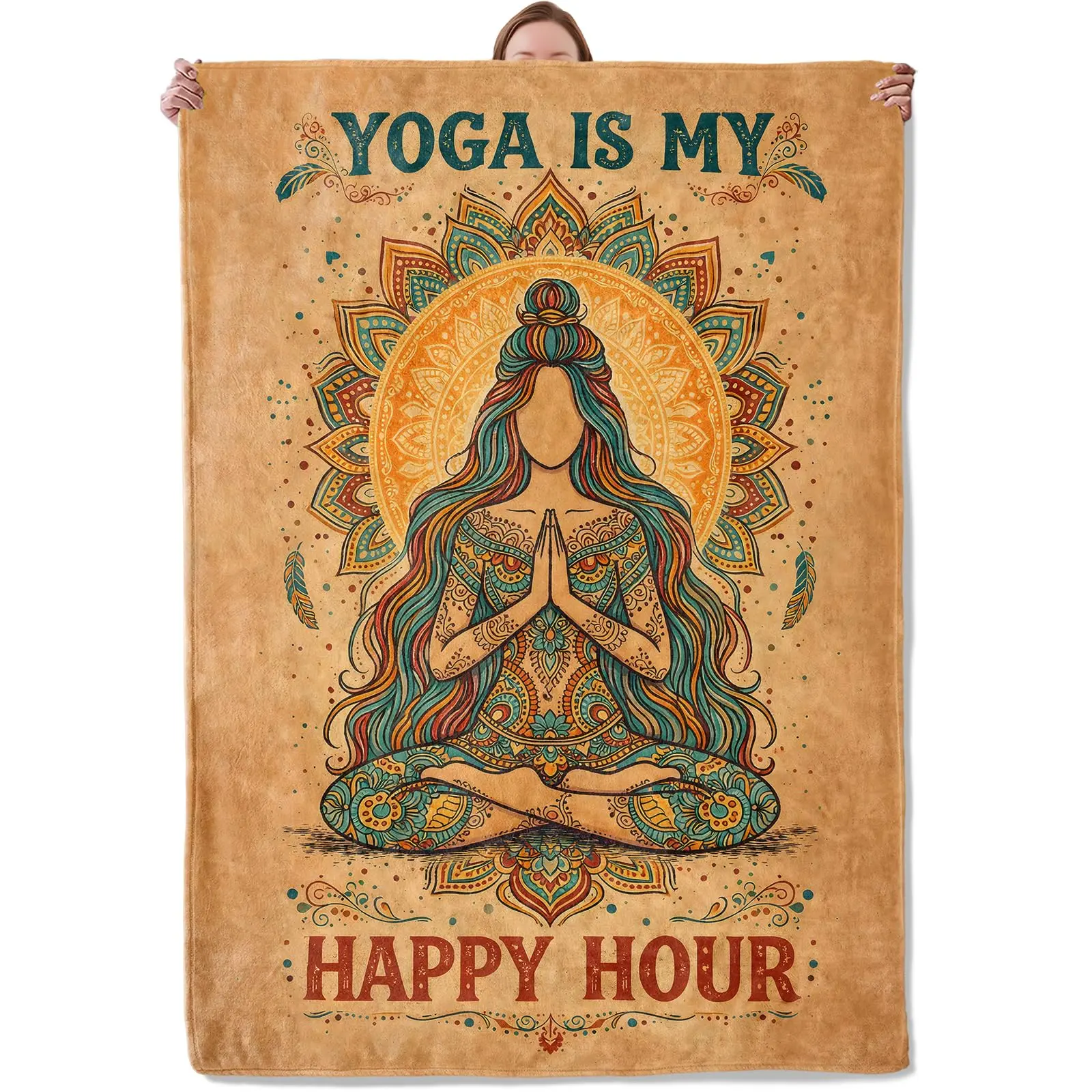 Yoga Meditation Throw Blanket, Boho Inspirational Mindfulness & Zen 4 Design, Cozy Spiritual Blanket for Sofa Bed, Relaxation Room Decor, Unique Gift for Women & Yoga Lovers