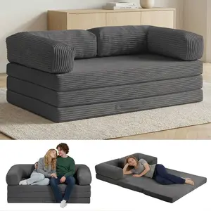 Winzoo 5-in-1 Combination Sofa Bed, Corduroy Boneless Tri-Folding Floor Mattress with Removable L-Shaped Armrests & Handle, Pull-Out Futon Couch Sleeper Furniture for Living Room, Bedroom