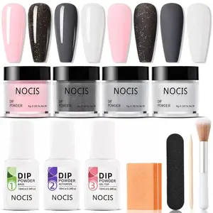 Pinkpinky  Dip Powder Nail  Gentle 11 pcs/set glossy dipping powder nail   Skin Dipping Powder System with Base Top Coat Activator for French Nail Art Manicure Salon DIY at Home Translucent Finish