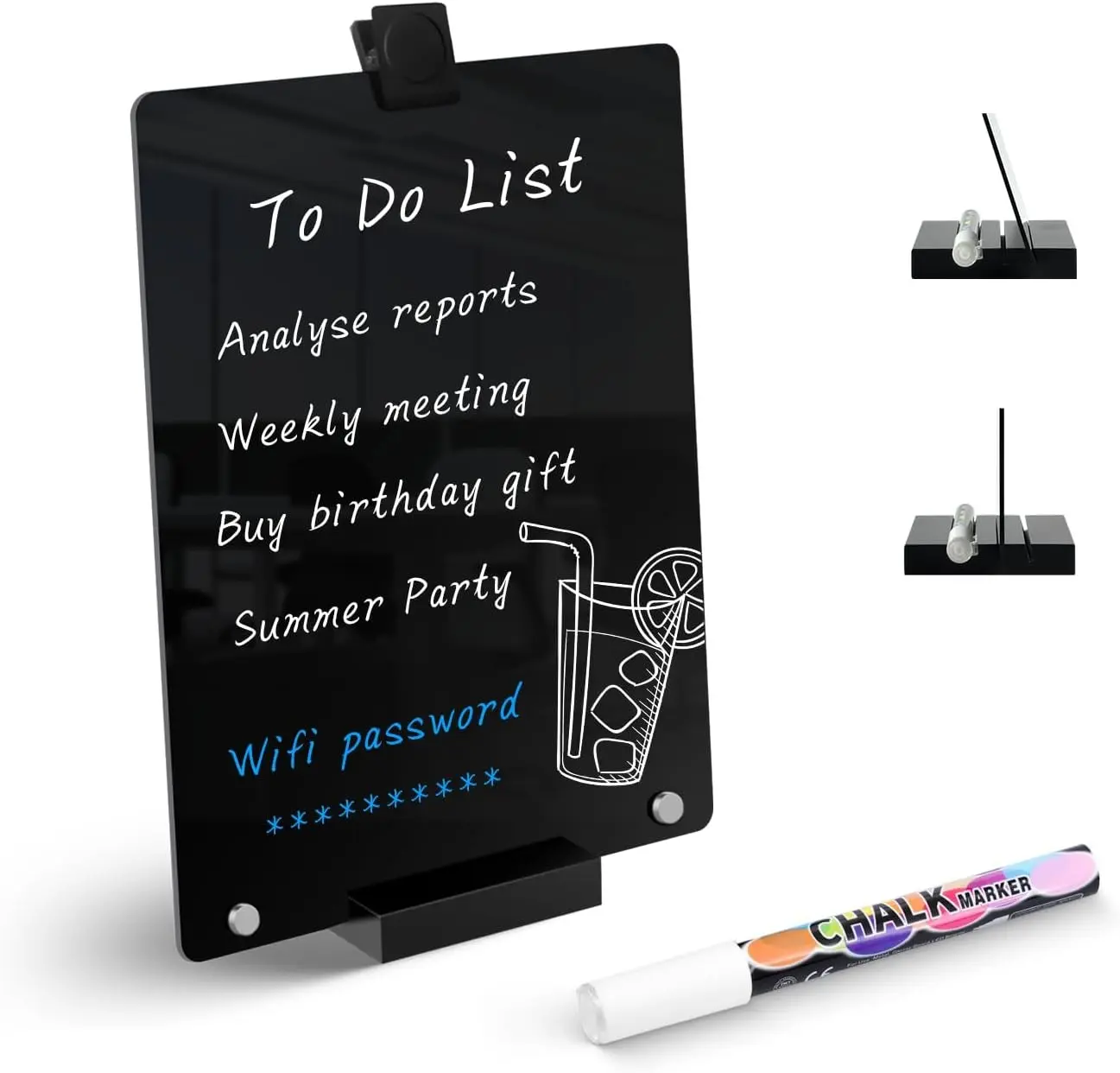 Acrylic Black Dry Erase Board with Stand 12"x 8" Desk Whiteboard with Marker Small Blackboard Desktop Notepad to-Do List Memo Menu Board for Office Home