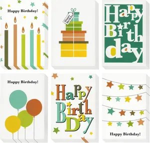 Juvale Birthday Cards Blank inside - 4 X 6 In, 48 Pack Multicolor - Bulk Blank Birthday Cards with Envelopes & Unisex Designs - 6 Vibrant Patterns on Ivory Stock - Workplace & Family LJ-WACHG-120417-04-1