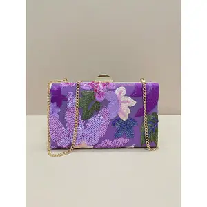 Mini Purple Party Clutch, (Unique Random Pattern) Elegant & Detailed Sequin Embroidered Box Bag For Women, Suitable For Party, Wedding, Prom, Perfect For Party Wedding Prom Dinner/Banquet