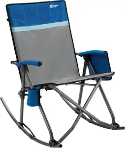 Oversized Folding Rocking Camping Chair Portable Outdoor Rocker with High Back Hard Armrests Carry Bag, Supports 400 lbs, Padded Back