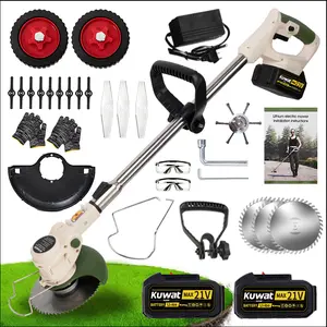 【summervibes】Dual Lithium-ion Batteries Cordless Electric Lawnmower, Portable Garden Weeder with 3 Interchangeable Blades