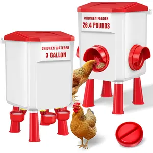 Chicken Feeder and Waterer Set 3 Gallon/26.4 Pounds, Automatic Chick Feeder and Waterer Set No , Poultry Feeder Large for /Ducks/Poultry