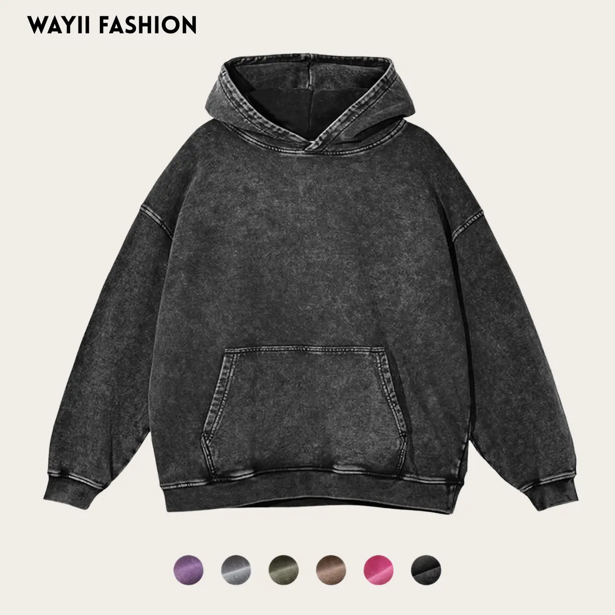 Women's Loose Fitting Baggy Oversized Hoodie - Vintage Retro Acid Wash Polyester-Cotton Blend Clothes, Long Sleeves, Hood Neckline, Medium Length Pullover Streetwear Top
