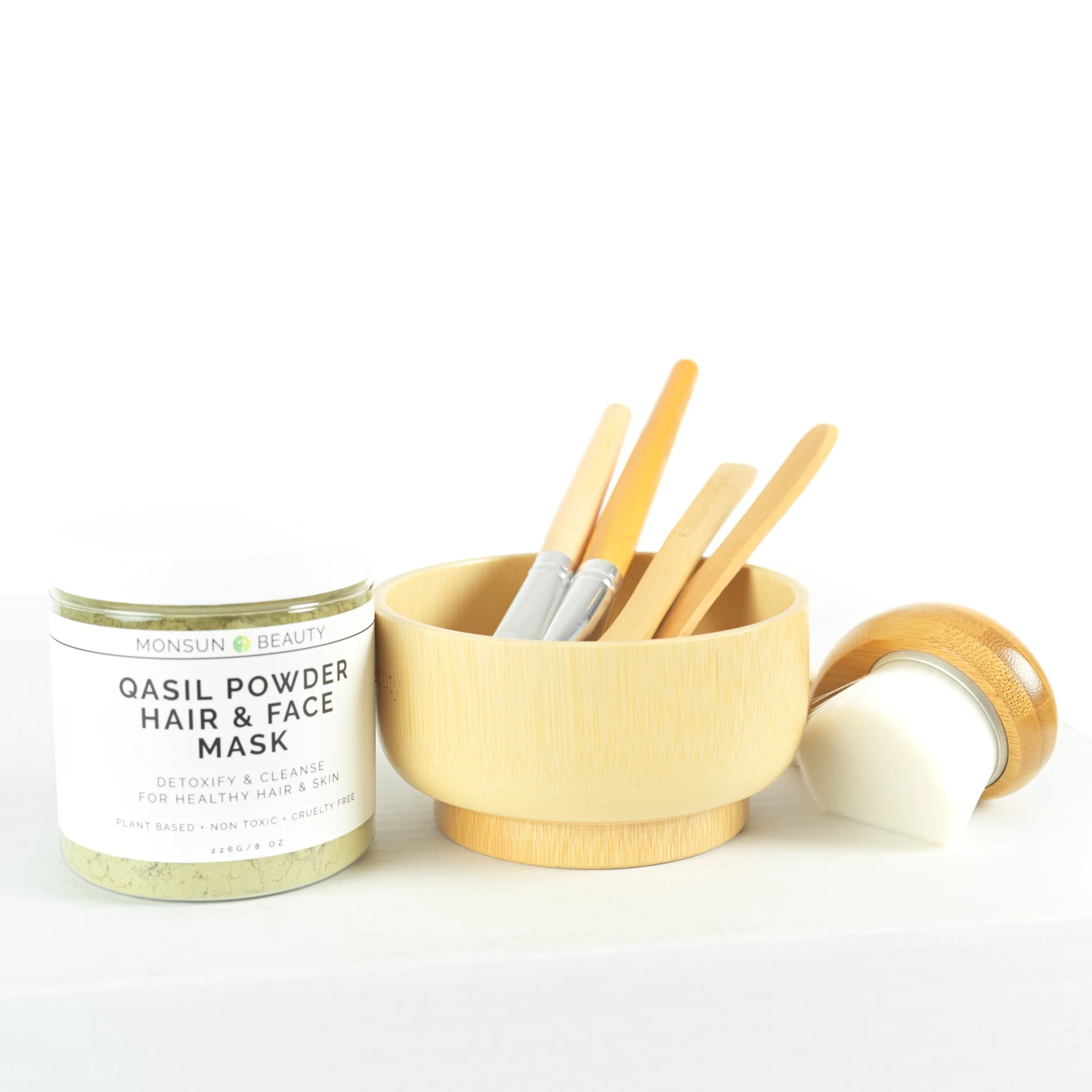 Organic Qasil Powder Facial Mask Kit - 3-Piece Set with Bamboo Bowl, Spatula for Cleansing, Detoxifying, Non-Toxic Skincare Gift for Adults, Supports Smooth Skin Routine, Face Mask