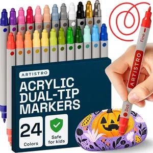 ARTISTRO Acrylic Paint Markers for Rock Fabric Wood Glass Craft 24 Quick Dry Dual Tip Paint Pens for Halloween Decorations Pumpkin Painting Kit Drawing Markers Art Supplies Christmas Gift