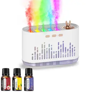 Colorful flame USB Powered Humidifier diffuser, dynamic music humidifier with colored flames, sound spray, aromatherapy essential oils, 7-color night light, automatic shut-off, timer, suitable for home bedroom, living room, office, Christmas gift