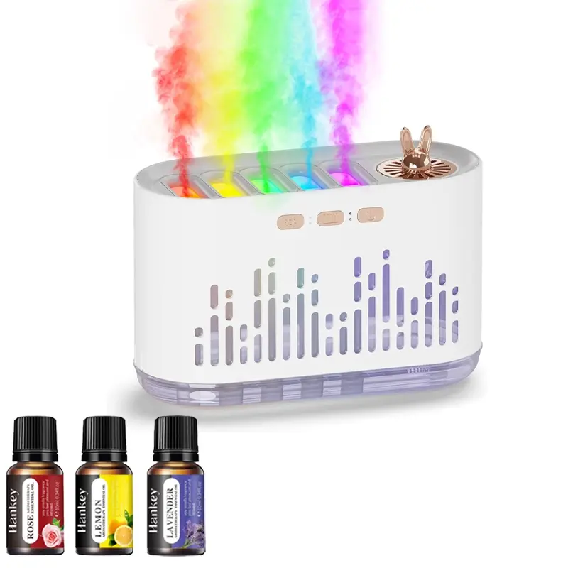 Colorful flame humidifier diffuser, dynamic music humidifier with colored flames, sound spray, aromatherapy essential oils, 7-color night light, automatic shut-off, timer, suitable for home bedroom, living room, office, Christmas gift