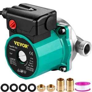 VEVOR Water Recirculating Pump, 93W, 110V Water Circulator Pump, Circulation Pump, 3/4 G Thread to 1/2 NPT Brass Adapter, Stainless Steel Head, 3 Speed Control for Electric Water Heater System