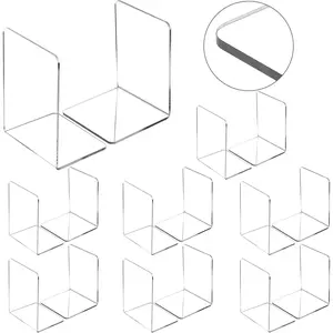 16 Pcs Clear Acrylic Book Ends Heavy Duty L Shaped Dividers Book Stopper for Shelves School Library Home Movies CDs Files