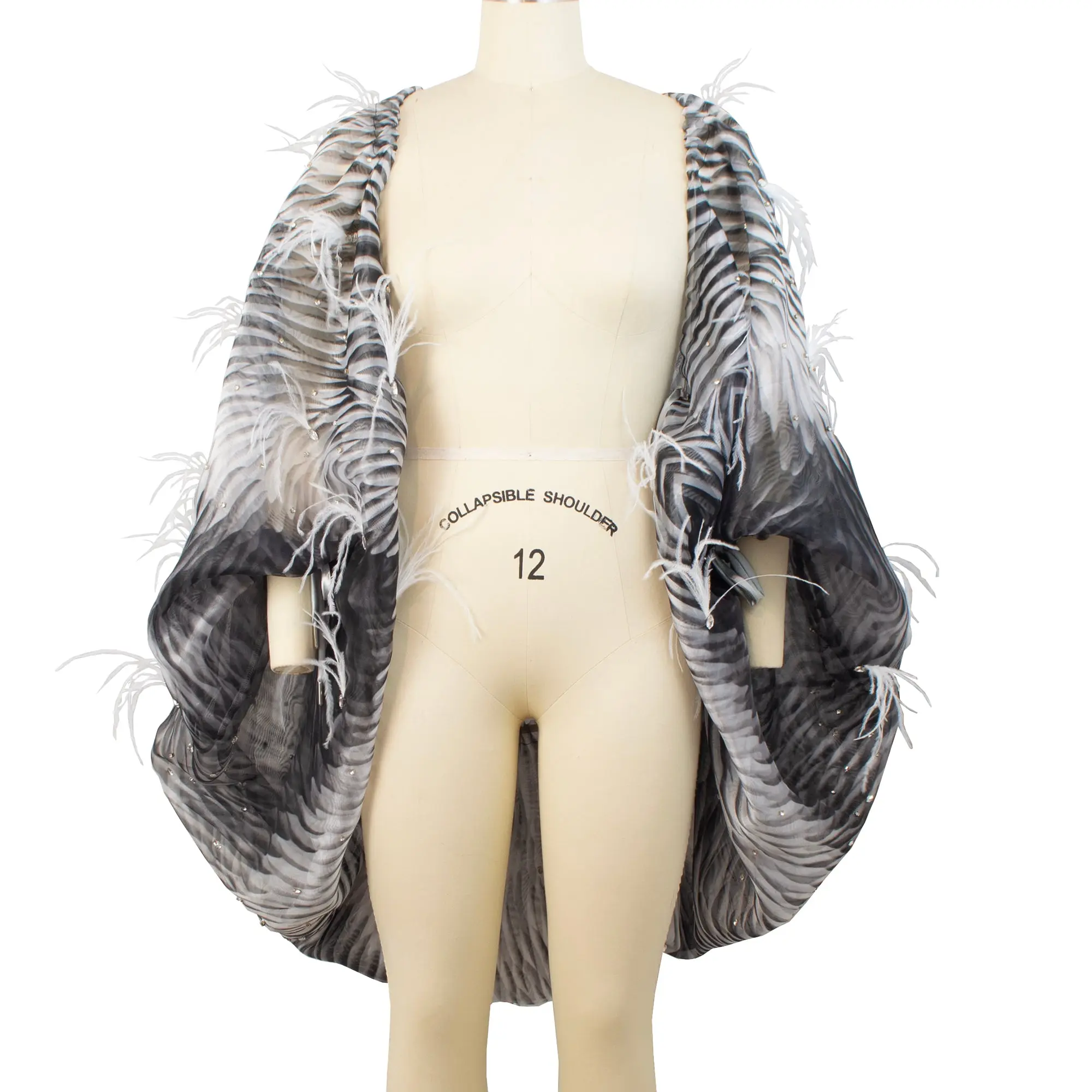 Women's Adjustable Drawstring Ostrich Feather Cocoon Jacket - Shimmer Synthetic, Limited Edition, Ideal for Cocktails