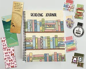 XL Reading journal grab bag, includes a Yellow book review journal with 100 review pages, 5 mystery traditional bookmarks, and a pad of sticky notes!