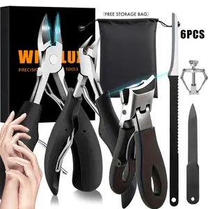 6Pcs Professional-Grade Stainless Steel Nail Clippers - Ergonomic Curved Design, Large Opening for Thick Nails, Precision Trimming, No-Splash, Elderly-Friendly, Long Handle with Inclined Arc Blade for Easy Toenail Care, Ideal for Men and Seniors