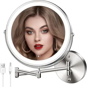 Wall mounted lighted makeup mirror 8 rechargeable doublesided magnifying mirror 1x10x 3 color led vanity mirror with lights touch dimmable 360 rotation foldable light up mirrornickel