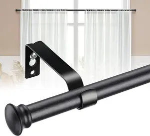 Black Curtain Rods for Windows - 5/8Heavy Duty Stainless Steel Drapery Rod for Kitchen Bedroom Living Room Bathroom Outdoor Patio,28-76 inch Adjustable Curtain Pole with Modern Flat End