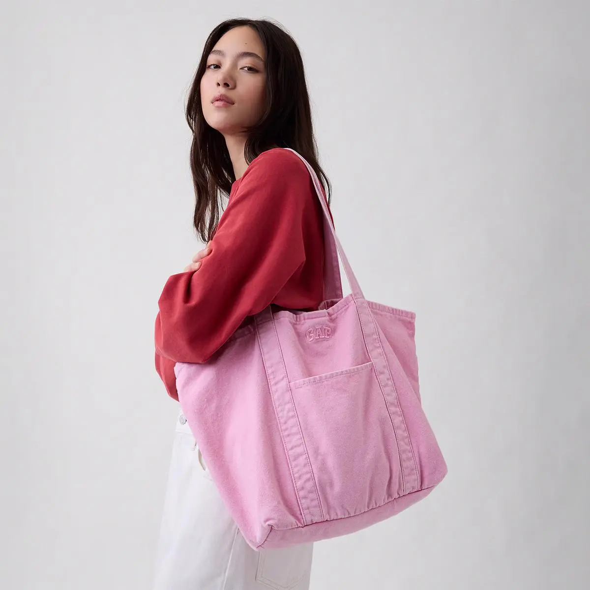 Women's Vintage Logo Canvas Tote Bag - GAP Large Unisex Shoulder Bag, Casual Streetwear Accessory for School, Work