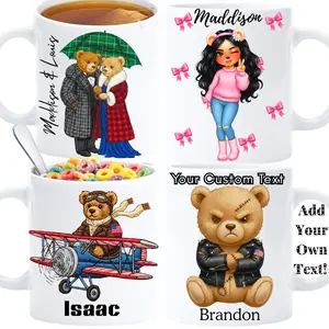 Personalized Cute Bear Coffee Mug with Custom Name or Message, 11oz Ceramic Cup, Adorable Cartoon Gift for Women, Girls & Couples, Birthday, Christmas, Anniversary, Bestie or Coworker Present Drinkware