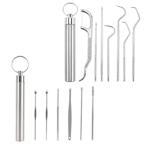 Stainless Steel Toothpick Set with Storage Tube, Portable Toothpick Set, Oral Teeth Cleaning Tool, Ear Wax Removal Tool, Household Ear Wax Cleaning Tool
