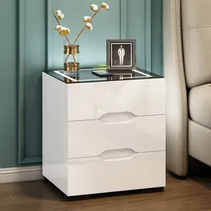 【New Design】LED Nightstand with 3 Drawers, LED Light Bedside Table with Wireless Charging Station & USB Port via Touch Screen End Table Bedroom Furniture