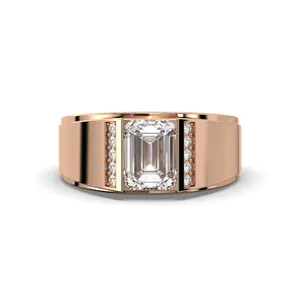 Men's Jewelry - Men's VVS Lab Diamond Emerald Cut Engagement Ring | Rose Gold