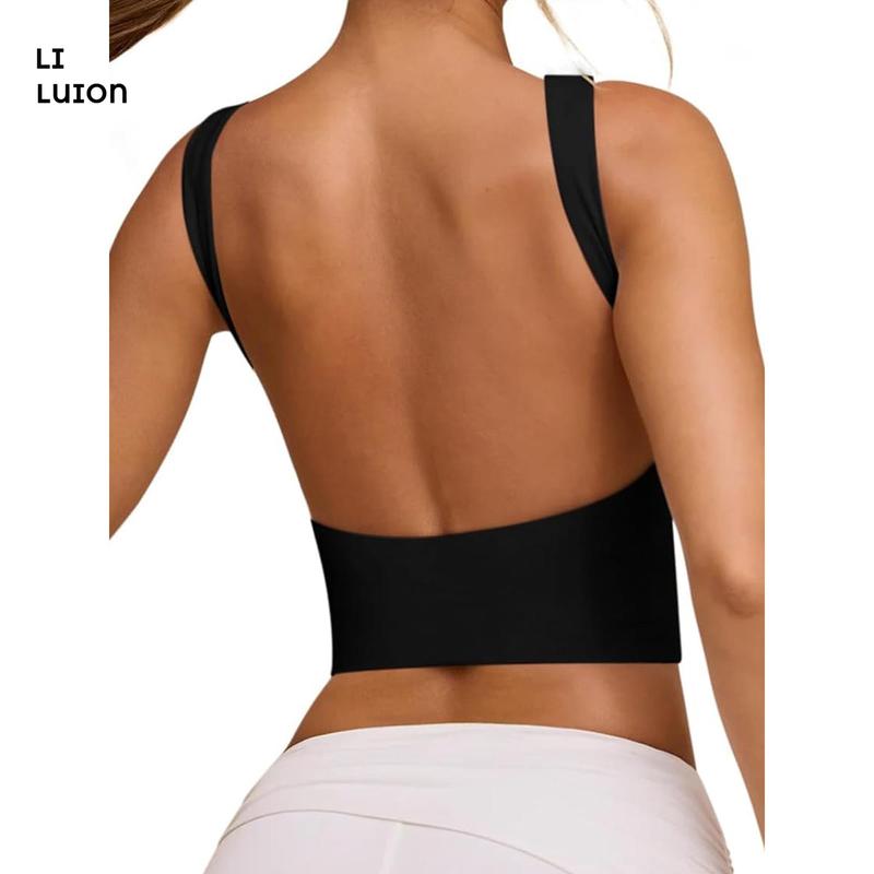 Women's Flexible Tank Tops CasualFit Boat Neck Sleeveless Open Back Solid Color Backless Shirt for Summer