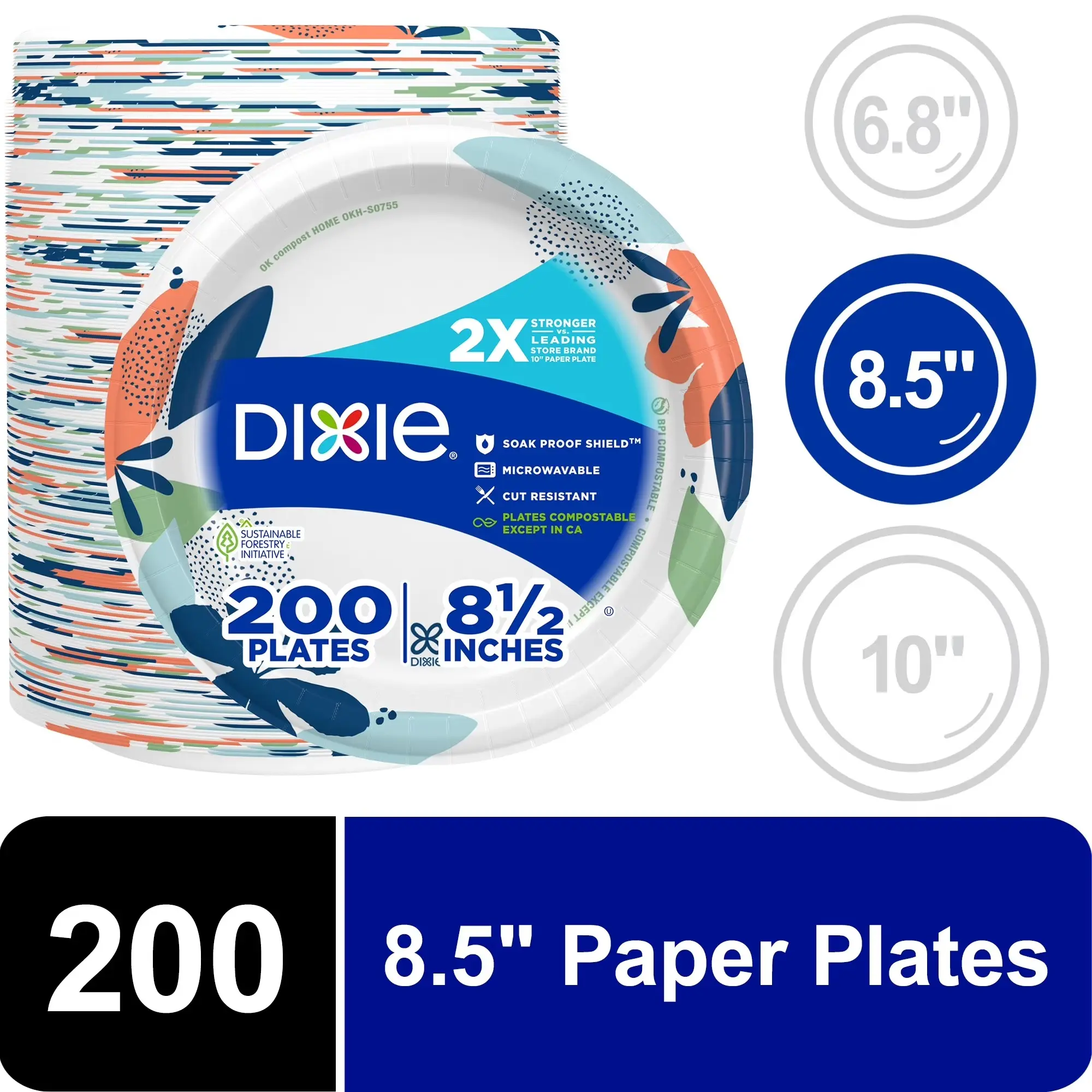 8.5 Inch Disposable Paper Plates, 200 Count, Microwave Safe Cut Resistant Plates for Everyday Meals, Parties, Picnics and BBQs