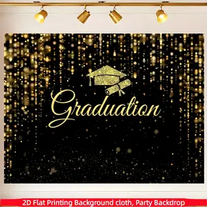 gold glitter graduation background banner,suitable for indoor and outdoor photography studios,garden parties,polyester material,suitable for multifunctional graduation celebration decoration,suitable for holiday parties and graduation party decoration