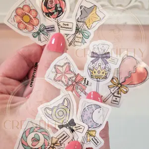9 Lolliepop Book Tropes Reading Book Lover - Waterproof Glitter or Glossy Stickers 2.75" Size Customizable for Kindle Book or Tablet Durable Stylish Design