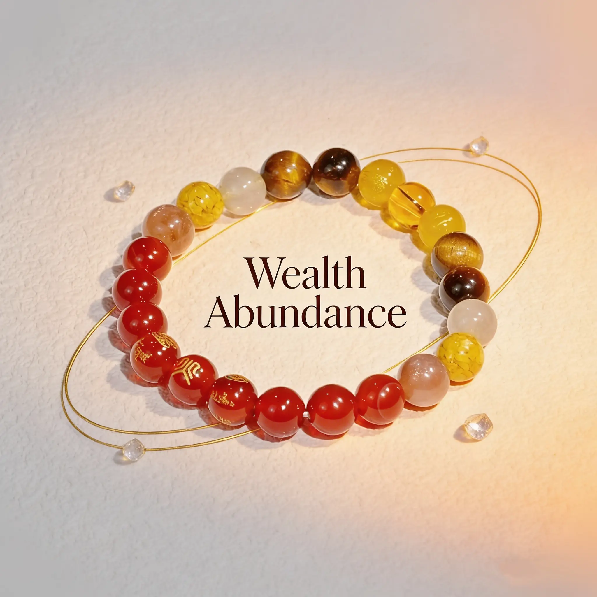 High Quality Feng Shui Fire & Earth Symbols Bracelet - 8mm Red Agate Style Glass, Jade & Crystal Beads, Combined Setting, 17-20cm/5-8in Adjustable Stretch Fit, Spiritual Adult Costume Jewelry for Wealth, Harmonious Balance, Protection