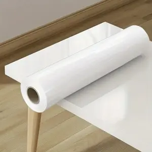 Self-adhesive Vinyl Wallpaper Roll, White Glossy Brick Stone & Wood Pattern Wallpaper, Waterproof Decorative Wallpaper for Kitchen Furniture & Cabinets