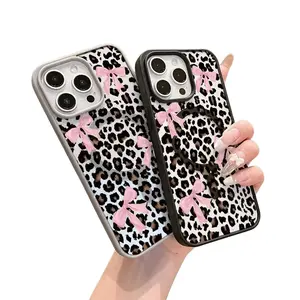Leopard Print Bow Pattern Premium Magnetic Phone Cases for iPhone 17 Air 16 15 14 Pro Max 13 12 11 Plus Pro Max X XS Max Shockproof Protection Mobile Case Cellphone Cover MagSafe Compatible Transparent Silicone Protector Acrylic Protective