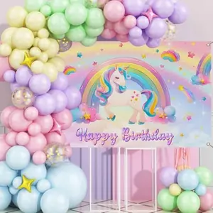 Unicorn Birthday Banner Background, Rainbow Unicorn Party Decorations, Flat 2D Banner, No Power Needed, Perfect for Birthdays